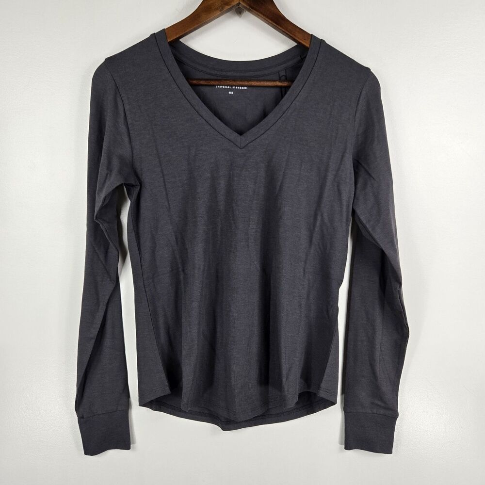 Universal Standard Women's 4XS/00-0 Gray V Neck Long Sleeve‎ T Shirt NWT